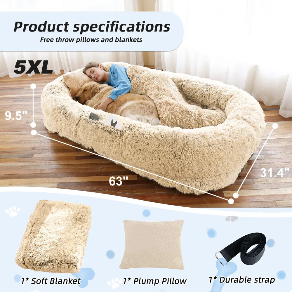 Human Dog Bed, Large Size Fits You And Pets, Washable Faux Fur Dog Bed