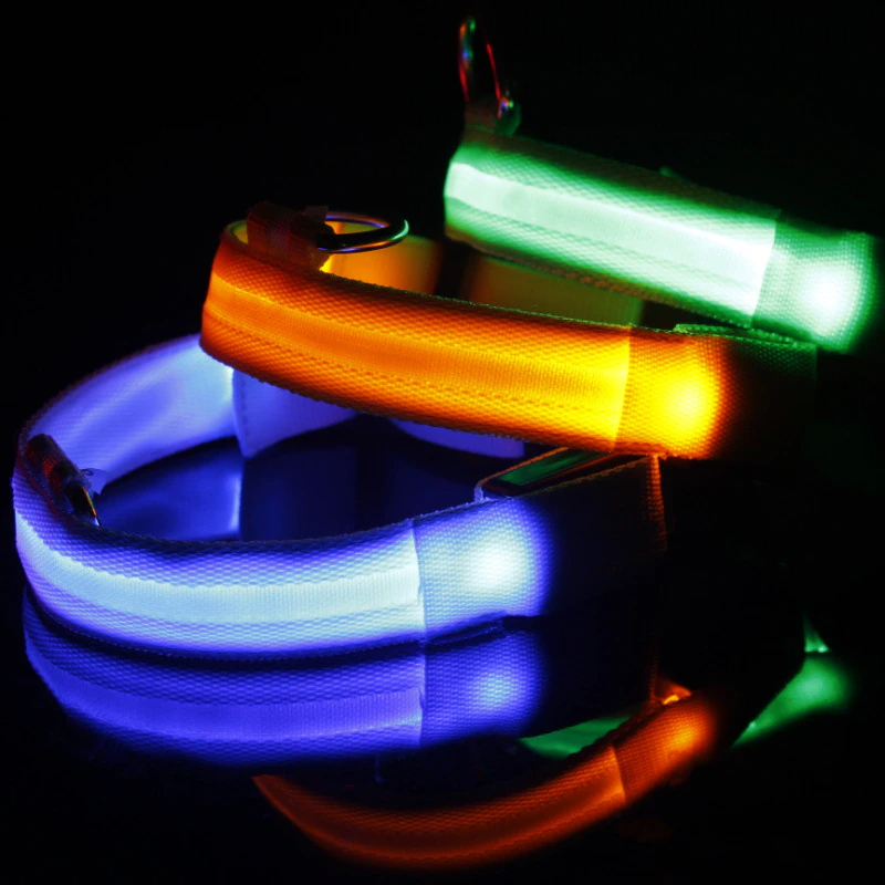 LED Adjustable Dog Collar Blinking Flashing Light Up Glow Pets Safety
