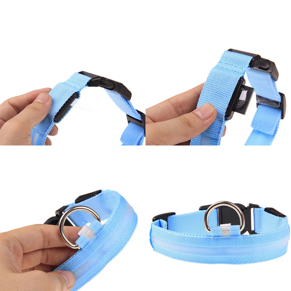 LED Adjustable Dog Collar Blinking Flashing Light Up Glow Pets Safety
