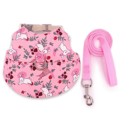 Solid Adjustable Pet Harness and Leash for Rabbit Bunny Cat Ferrets