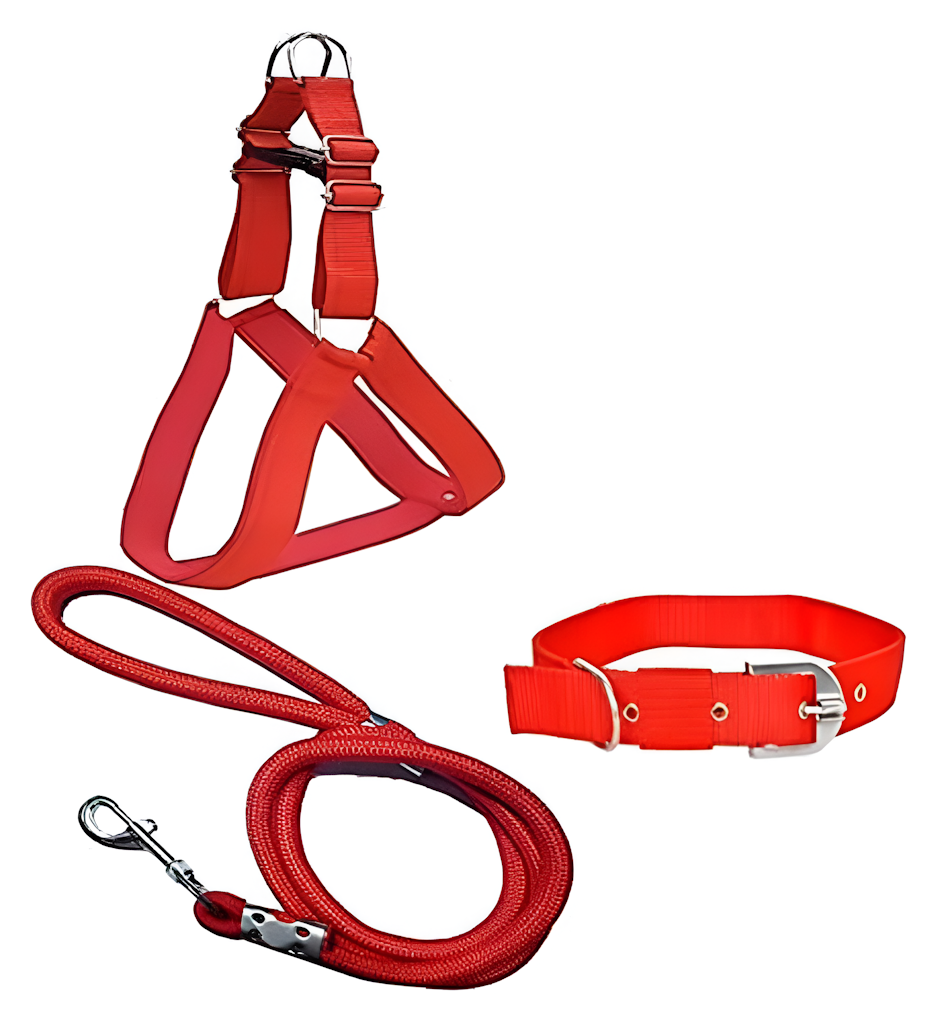 Dog Harness, Neck Collar Belt and Rope Set (Pack of 3) Size 7X7X7 Cm