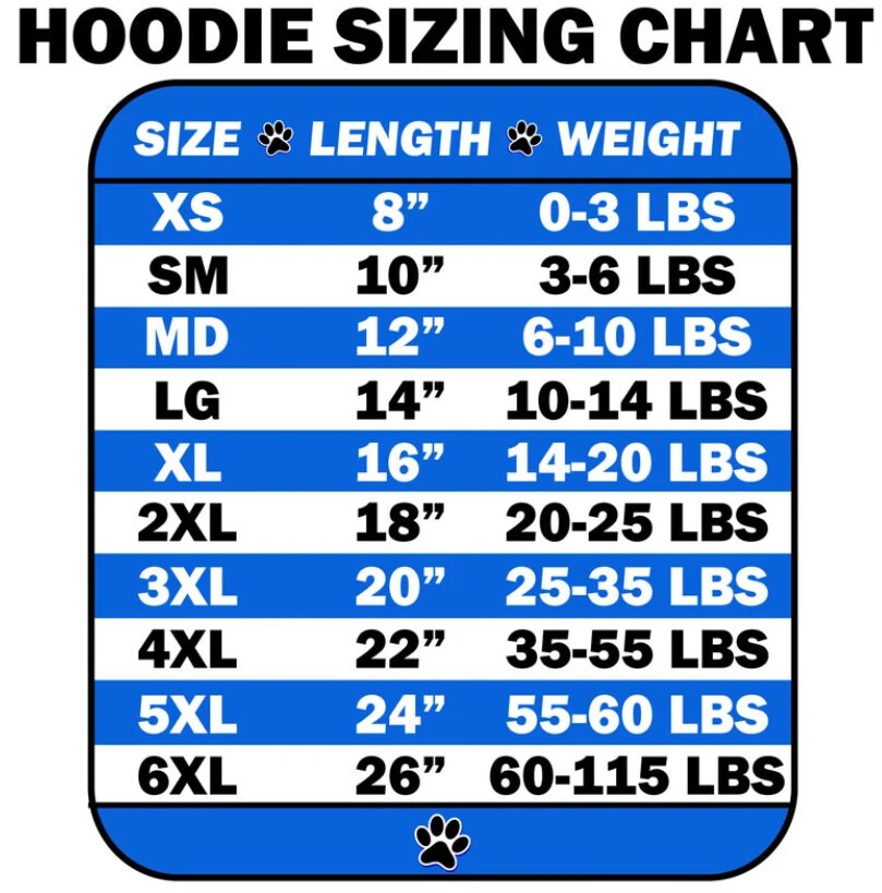 Pet Dog & Cat Screen Printed Hoodie for Small to Medium Pets (Sizes