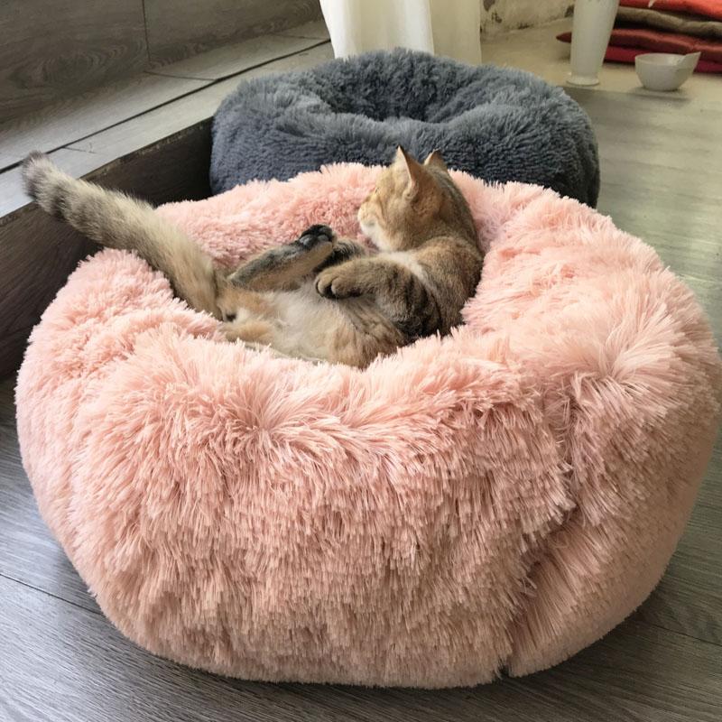 Long Plush Round Pet Bed